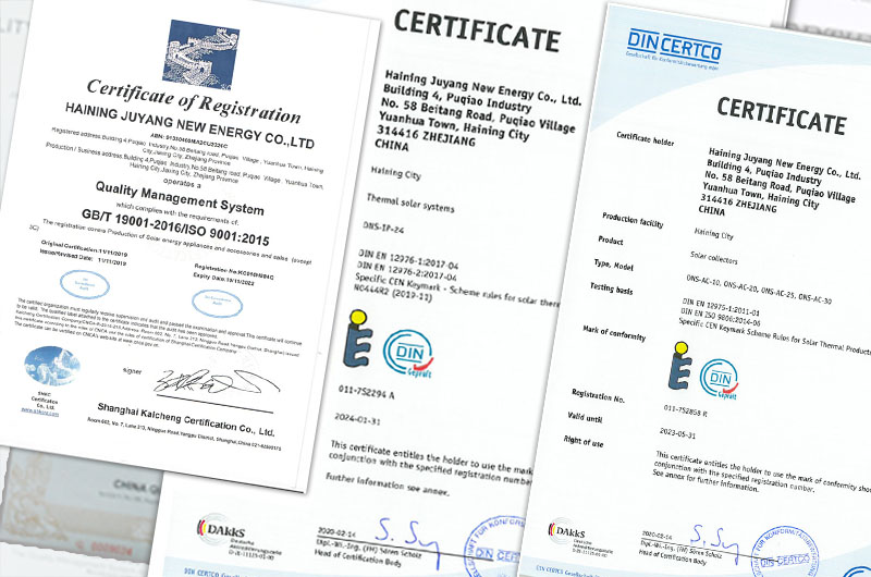 Won the certification of SOLAR KEYMARK, SRCC, CE, ROHS,etc.